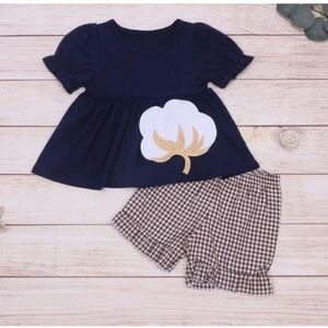 Navy Top and Checkered Shorts Set